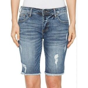 KUT from the Kloth Sophie Bermuda Jean Shorts Womens 2 Blue Distressed Raw Hem